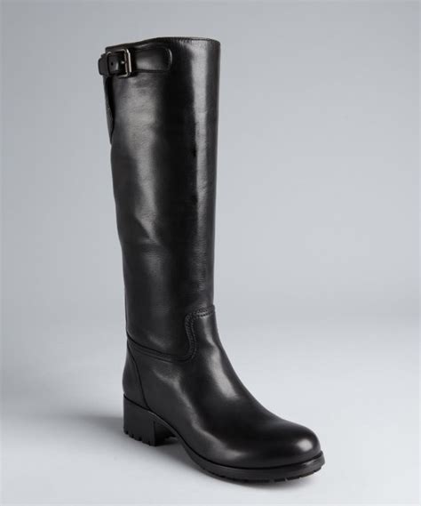 prada sport black leather buckle detail riding boots|prada 55 leather ankle boots.